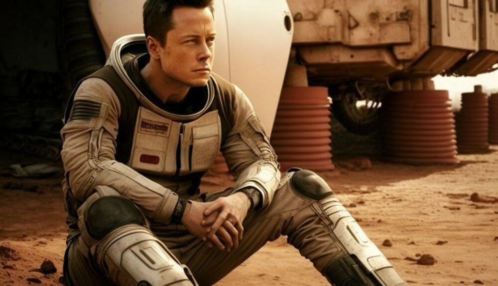 Elon Musk stranded on Mars. Image credits: Arthur Ribeiro